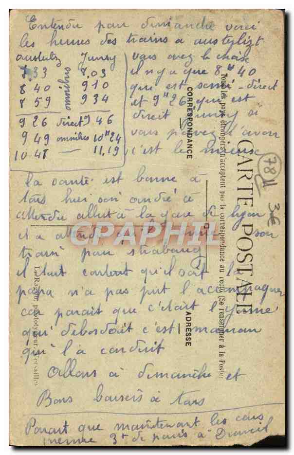 CPA Versailles Le Parc Bains d'Apollon  — Verso