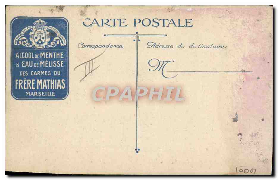 CPA Chien Chiens Publicite Alcool de menthe et eau de Melisse Carmes du Frere Mathias Marseille L'exode Militaria — Reverso