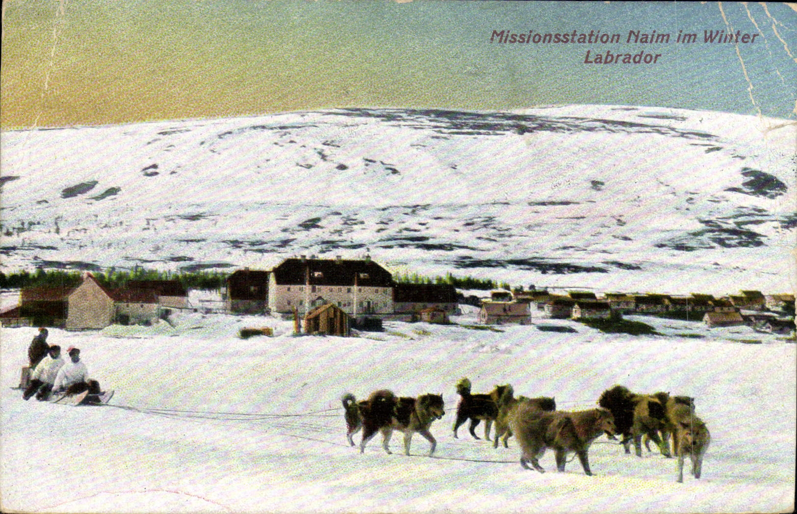 CPA Chien Chiens Missionsstation Naim im Winter Labrador Husky