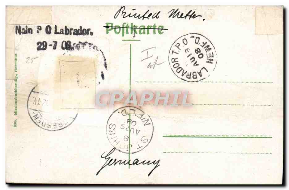 CPA Chien Chiens Missionsstation Naim im Winter Labrador Husky — Rückseite