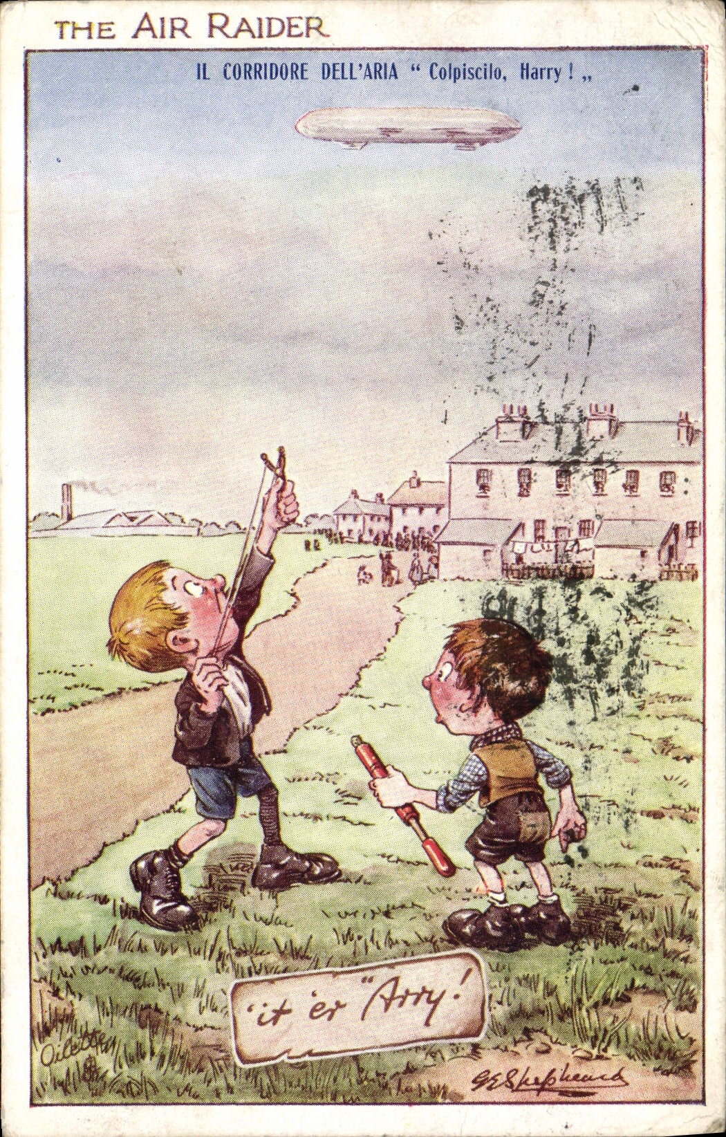 CPA Illustrateur Enfants The air Raider Zeppelin 