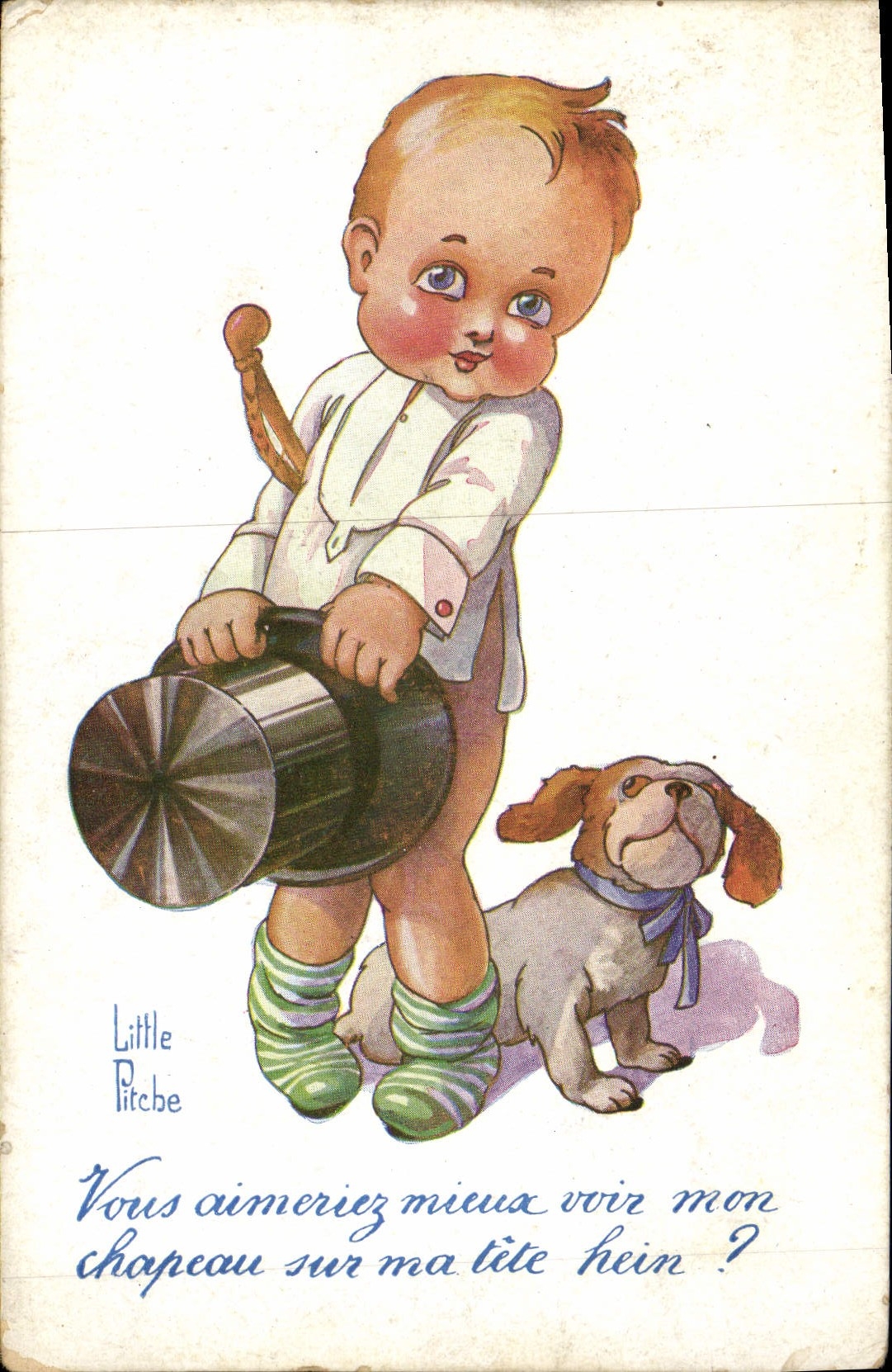 CPA Illustrateur Enfant Little Pitche Chien