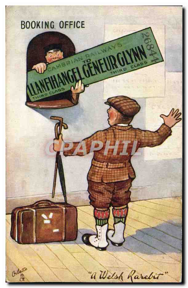 CPA Illustrateur Booking office a Welsh Rarebit 