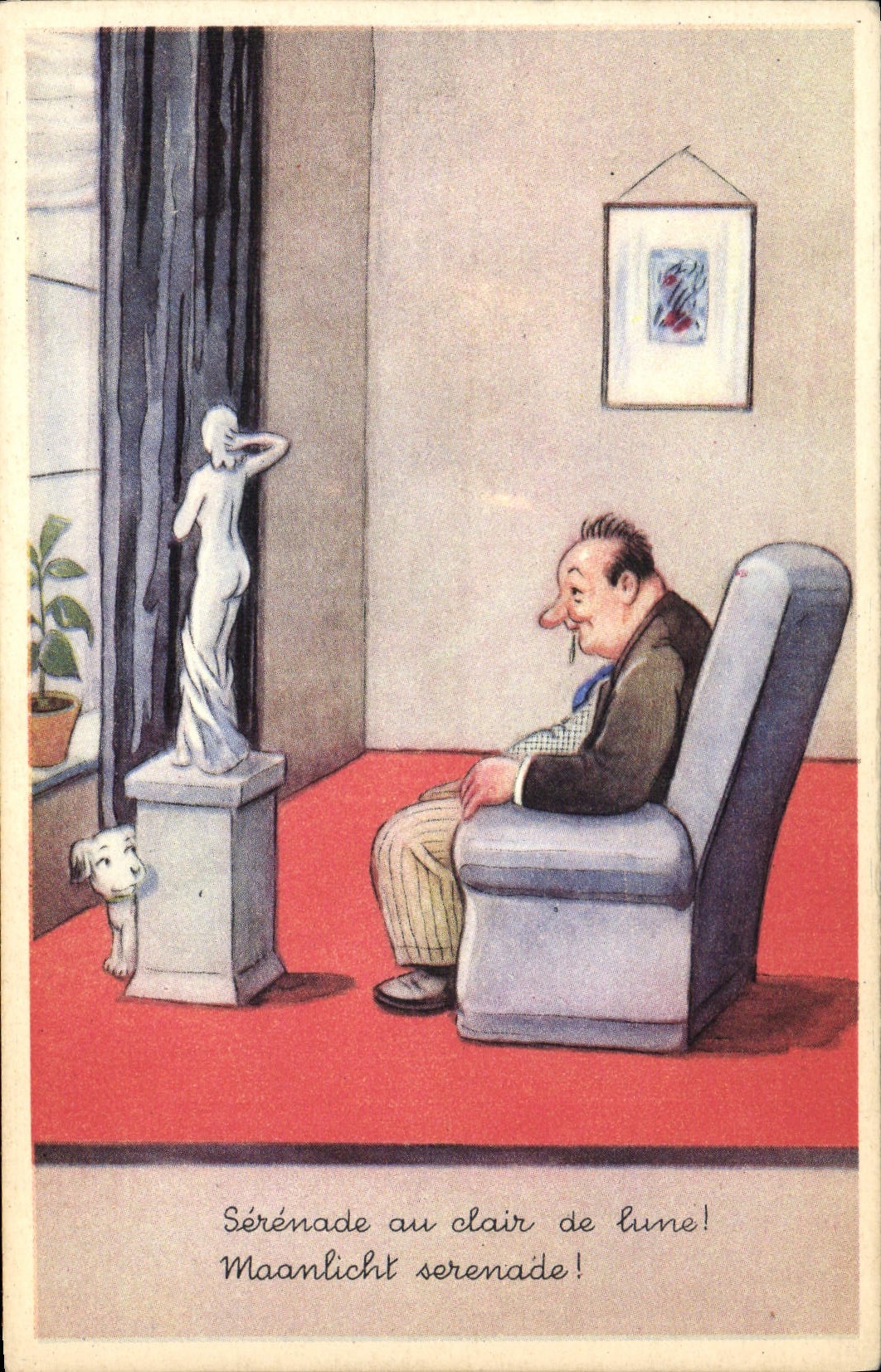 CPA Illustrateur Serenade au clair de line Chien 