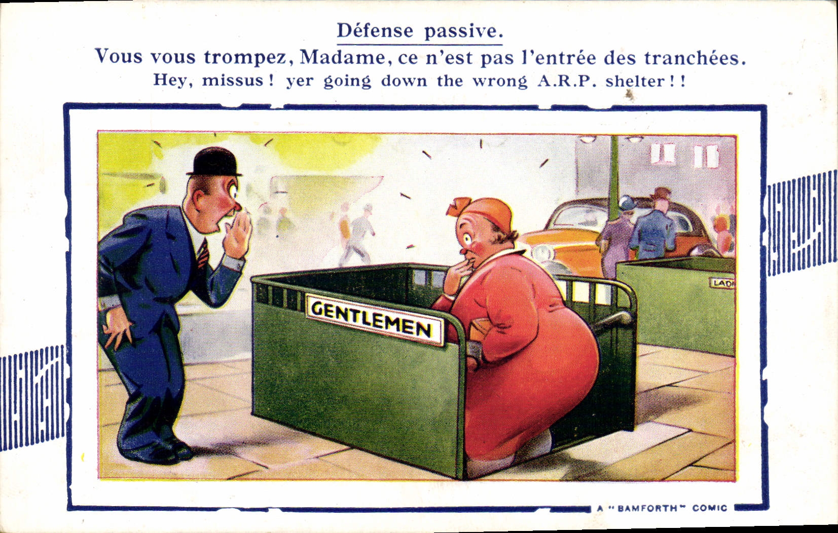 CPA Illustrateur Gentlemen Defense passive Toilettes