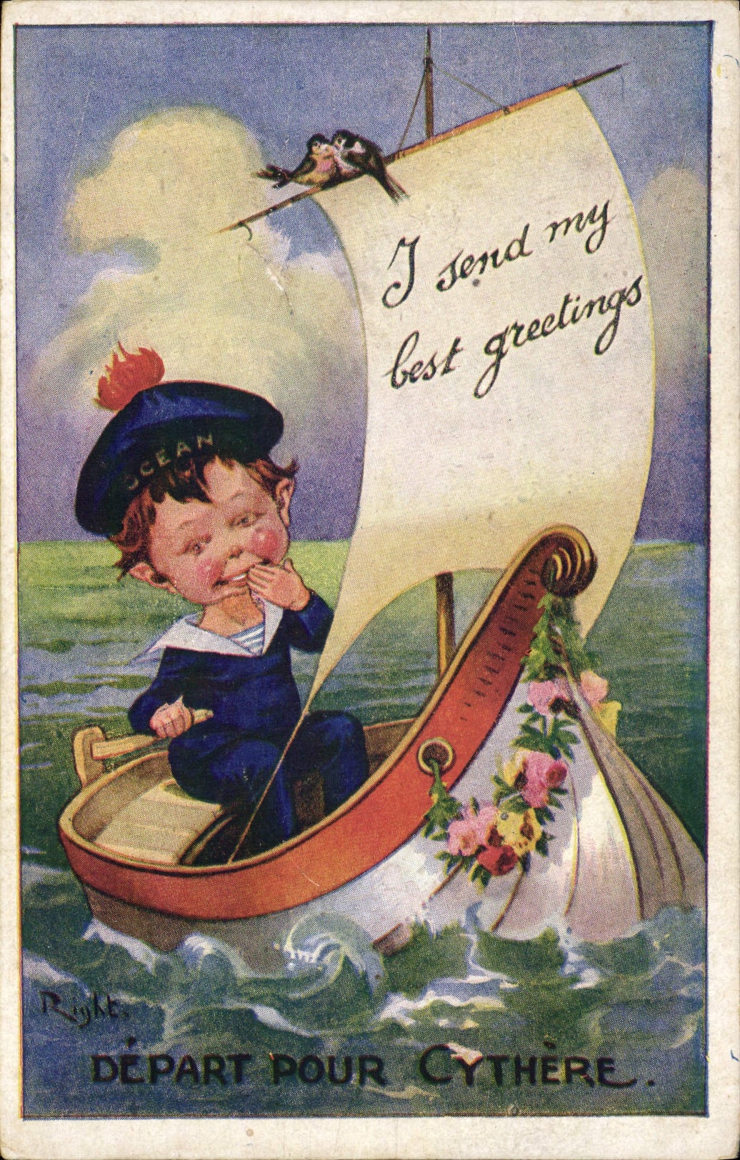 CPA Illustrateur Enfant Marin Bateau DEpart pour Cythere