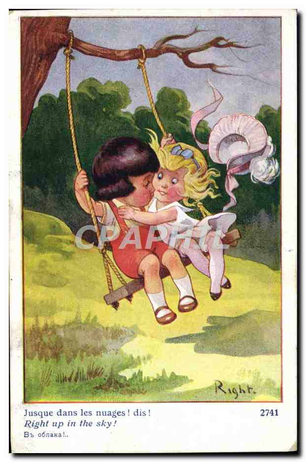 CPA Illustrateur Enfants Balancoir Right 