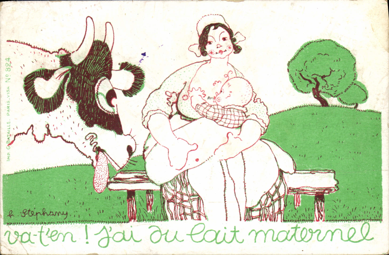 CPA Folklore Lait Publicite lait maternel Vache Stephany