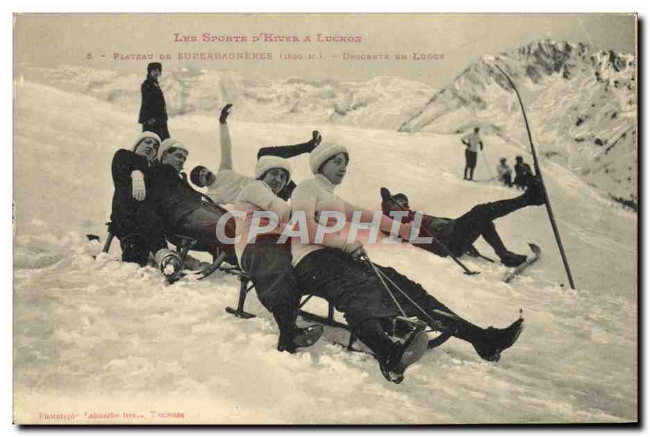 Les Sports d'Hiver à Luchon — Descente en Luge au Plateau de Superbagnères (1800 m) — Phototypie Labanche (Toulouse)