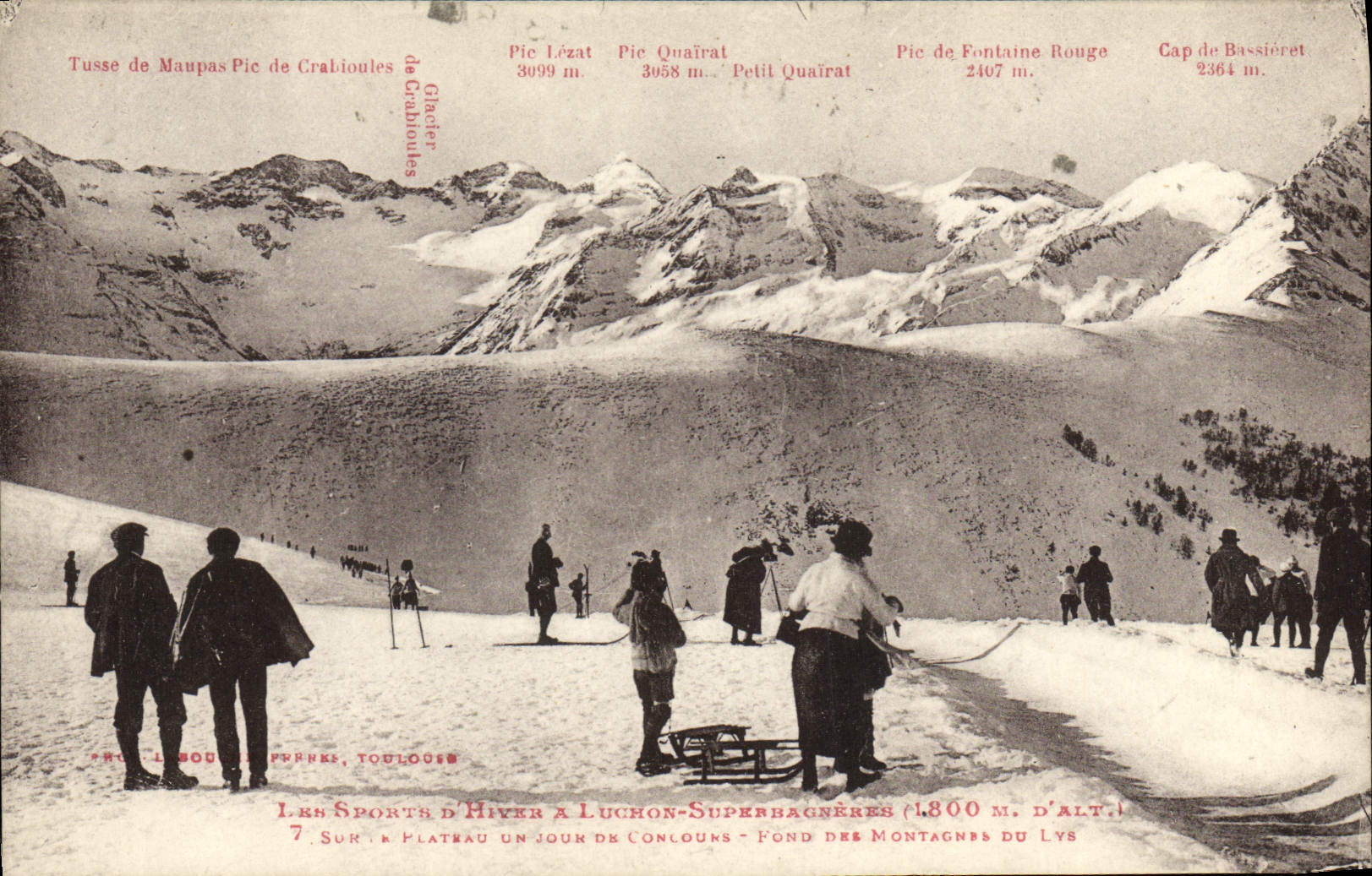 Les Sports d'Hiver à Luchon-Superbagnères — Plateau d'altitude 1800 m — Fond des Montagnes du Lys — Éditeur : L. Godin Frères, Toulouse
