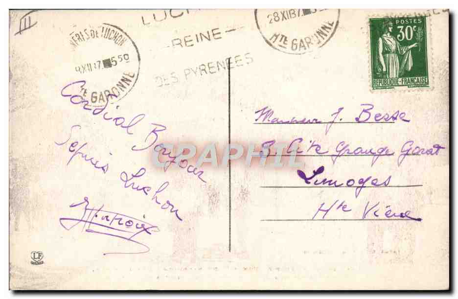 Les Sports d'Hiver à Luchon-Superbagnères — Plateau d'altitude 1800 m — Fond des Montagnes du Lys — Éditeur : L. Godin Frères, Toulouse — Reverso
