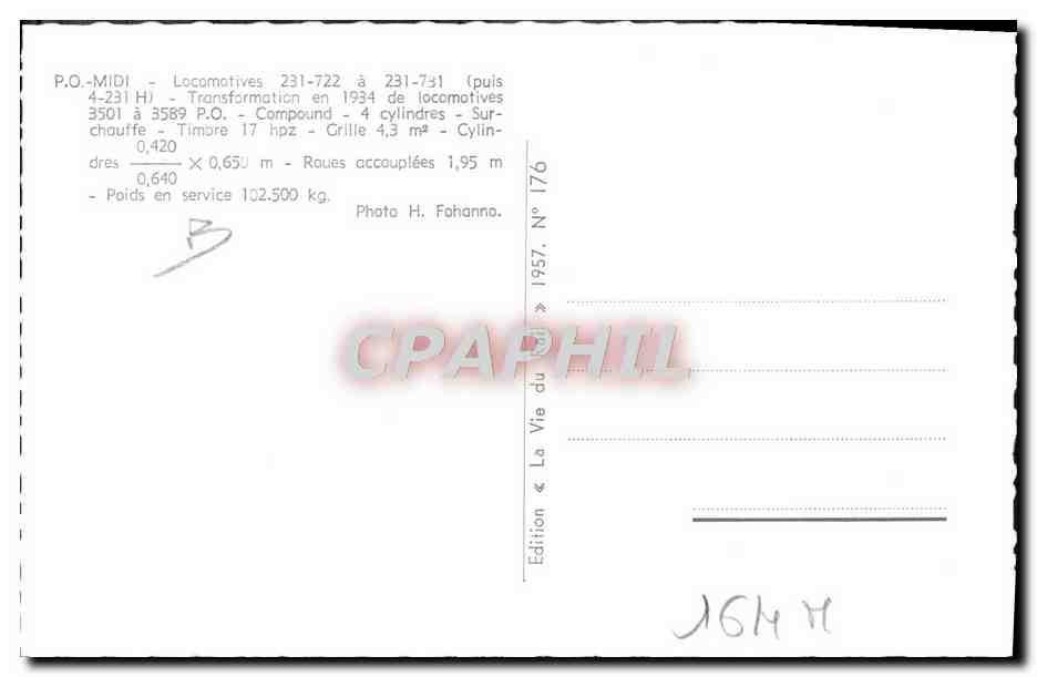 CPA train Locomotive 231 722 a 231 731 — Rückseite
