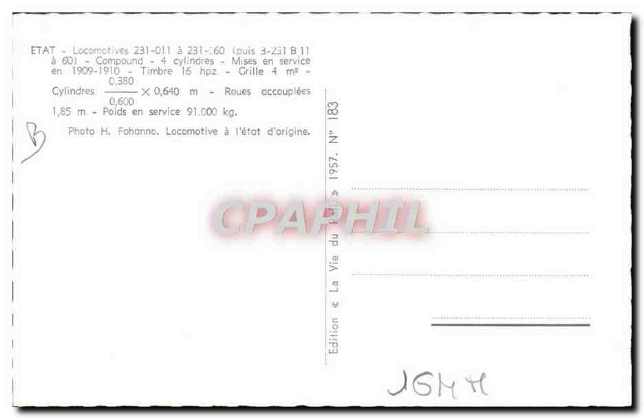 CPA train Locomotive 231 011 a 231 060 — Verso