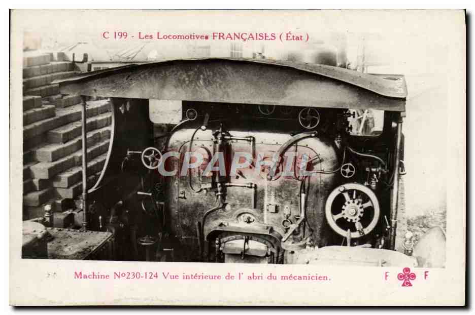 CPA train Locomotive Machine 230 124 Vue interieure de l'abri du mecanicien