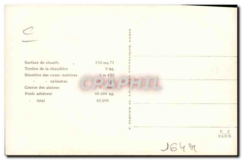 CPA train Locomotive Machine 030 577 — Verso