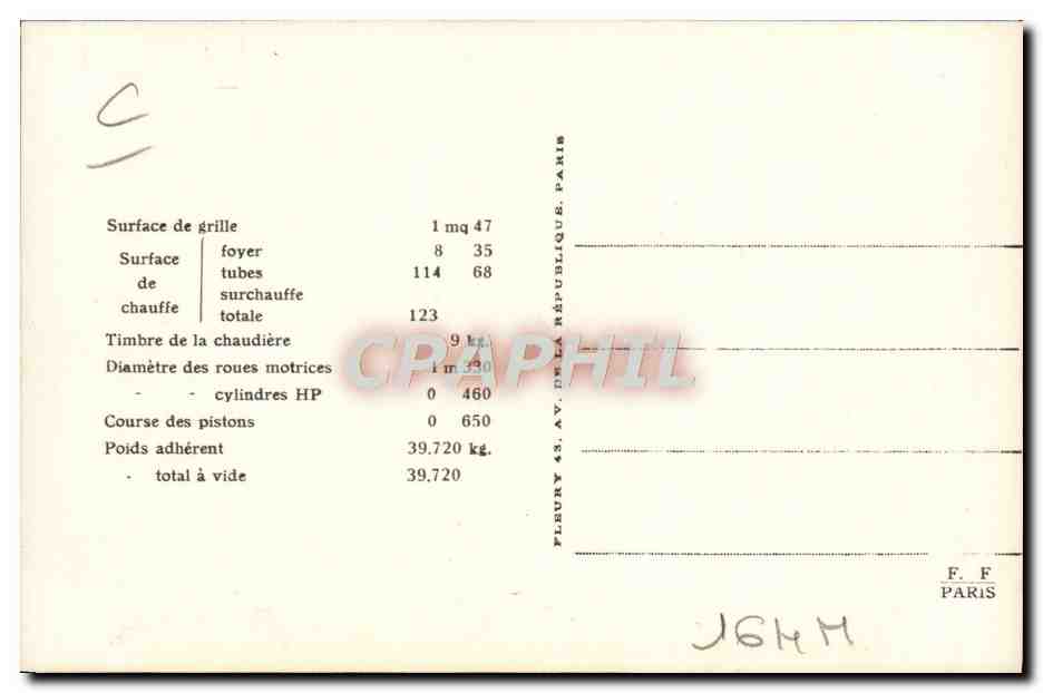 CPA train Locomotive Machine 3101 — Verso