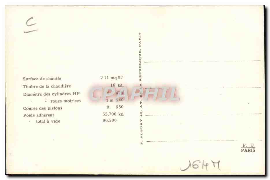 CPA train Locomotive Machine 231 618 type Pacific — Verso