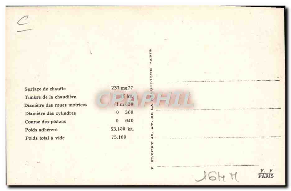 CPA train Locomotive Machine 230 878 — Verso