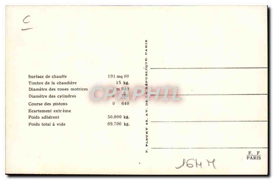 CPA train Locomotive Machine 230 649 — Verso