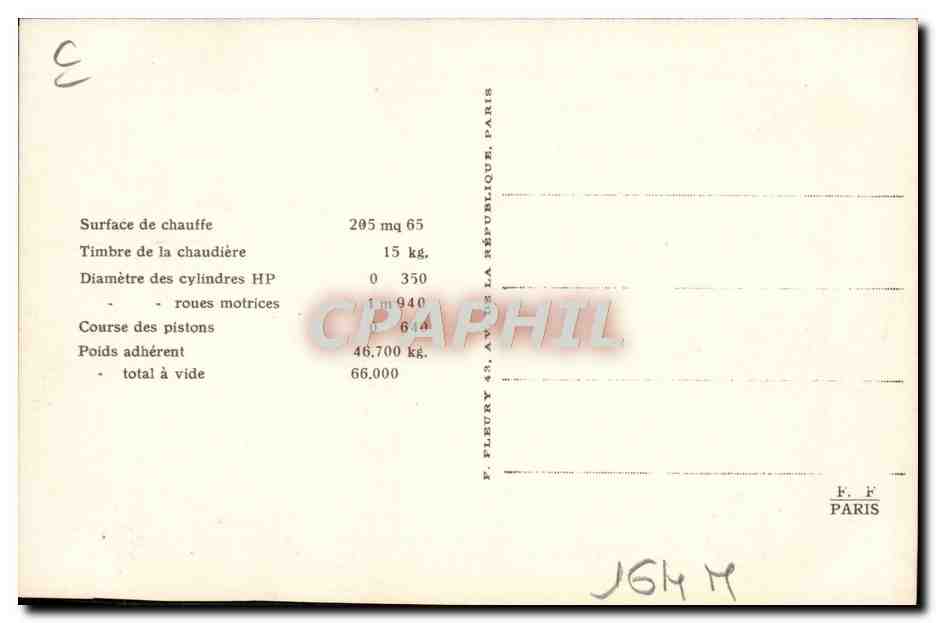 CPA train Locomotive Machine 230 609 — Verso