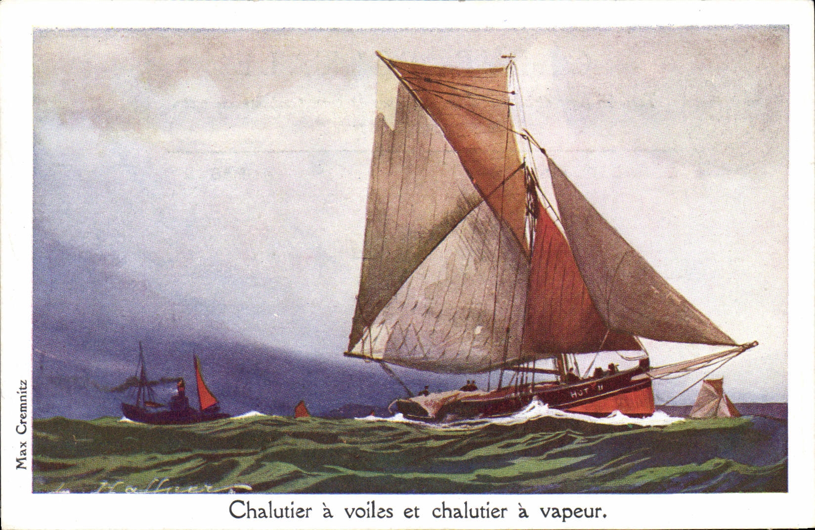 CPA Bateau Voilier Chalutier a voiles et chalutier a vapeur 