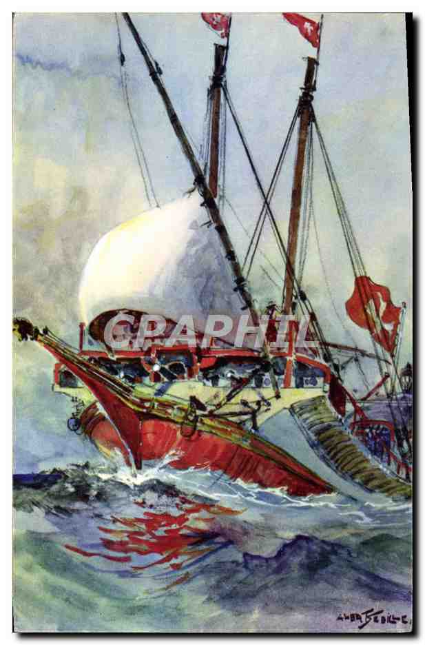 Navire à voile — Époque Louis XIV — Aquarelle de A. Sebille