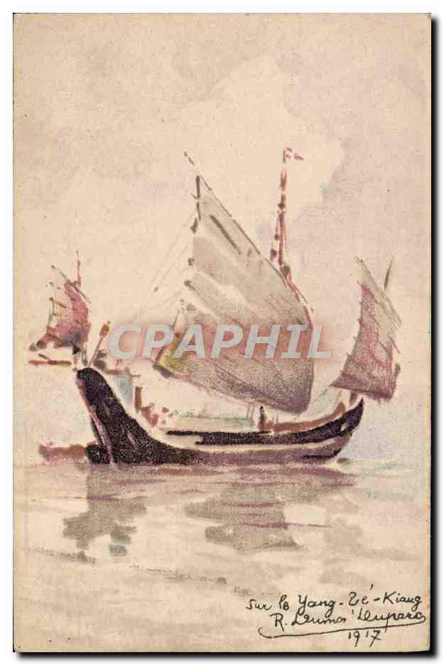 CPA Bateau Voilier Sur le Yanh Z Kiang chien China 