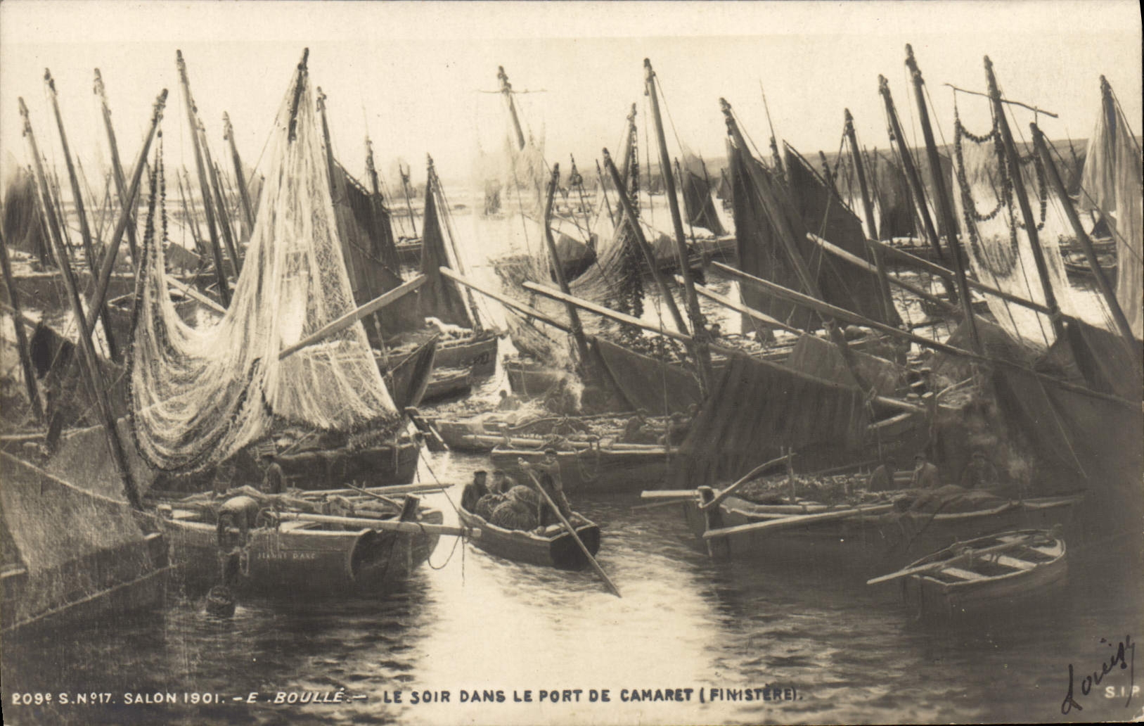 Le soir dans le port de Camaret (Finistère) — Salon 1901 — E. Boullé — Série S.N.17