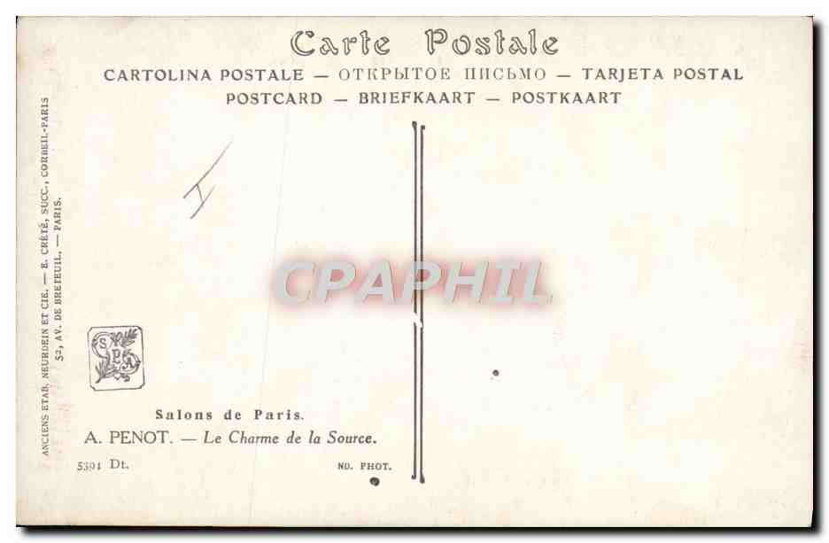 CPA Nu erotique Femme Salons de Paris A penot Le charme de la source  — Rückseite