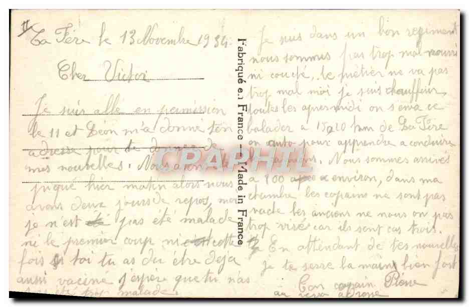 La Fère (Aisne) — Quartier Brezet — Caser d'Étincier — Souvenir du 301er Régiment d'Artillerie — Achterkant
