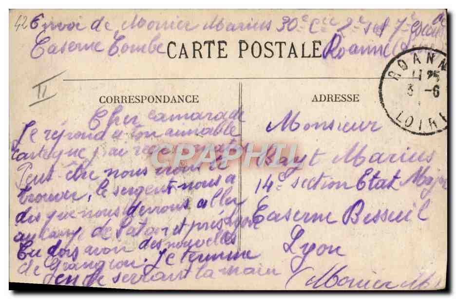 CPA Militaria Caserne Roanne Entree des casernes Combes L'infirmerie  — Rückseite