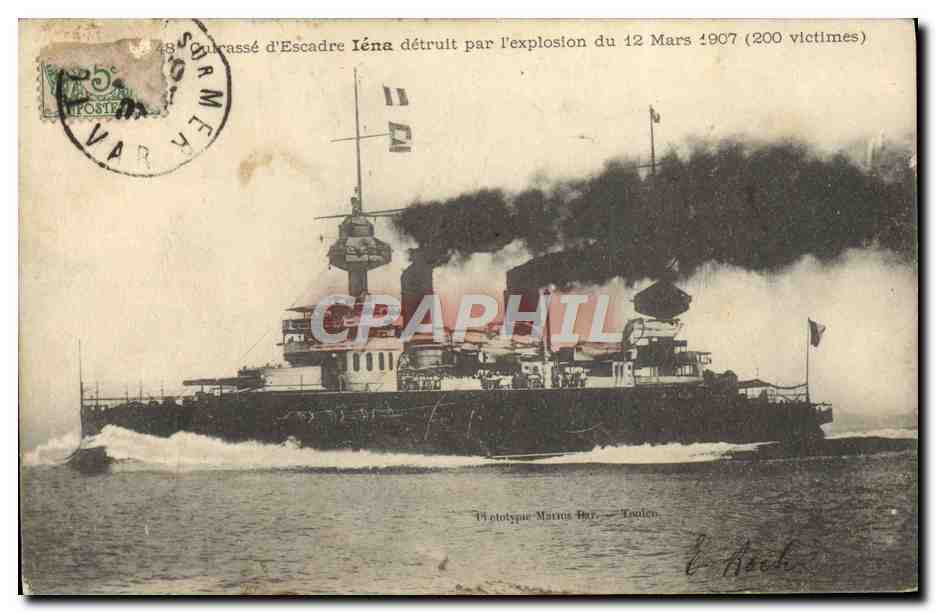 Cuirassé d'Escadre Iéna détruit par l'explosion du 12 Mars 1907 (200 victimes) — Phototypie Maroux Bar, Toulon