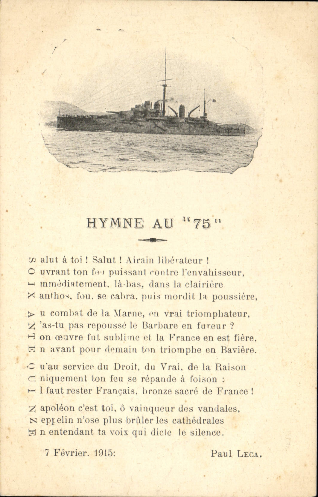 CPA Bateau de guerre Hymne du 75 