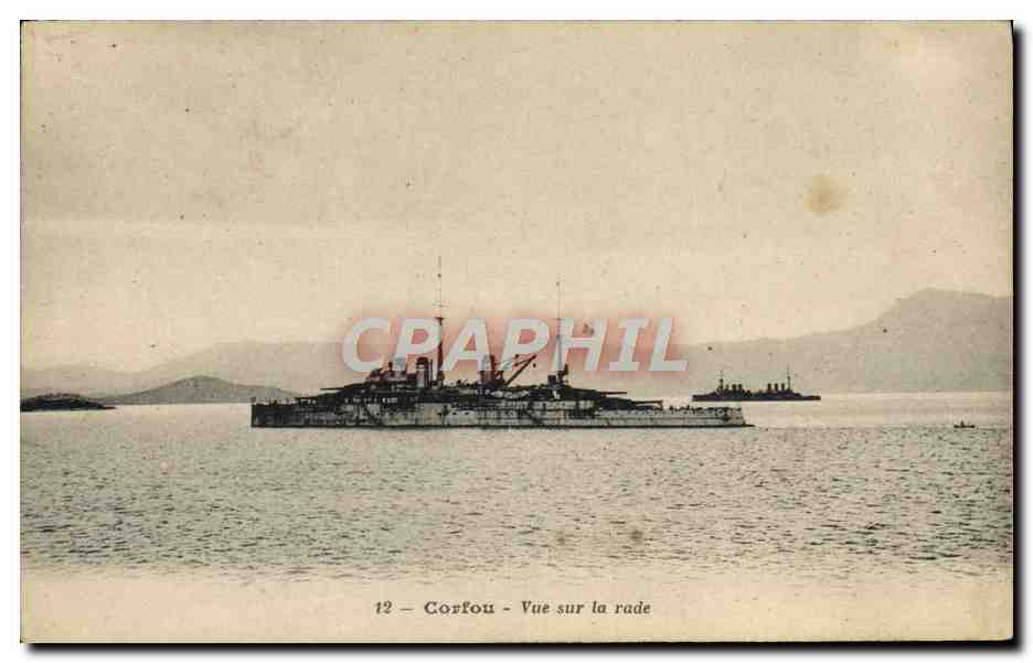 CPA Bateau de guerre Grece Greece Corfou Vue sur la rade 