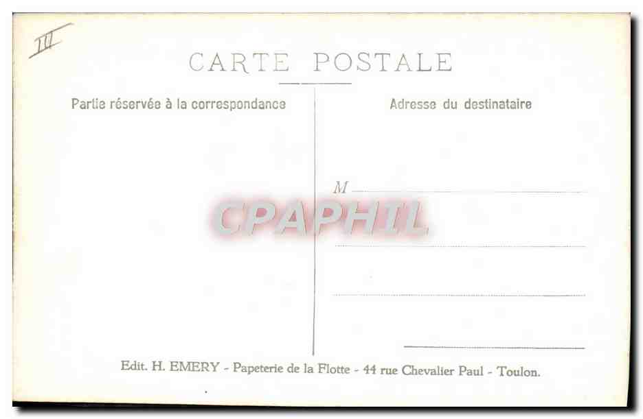 Navires de guerre en mer — vue de bord — Edit. H. EMERY, Toulon — Verso