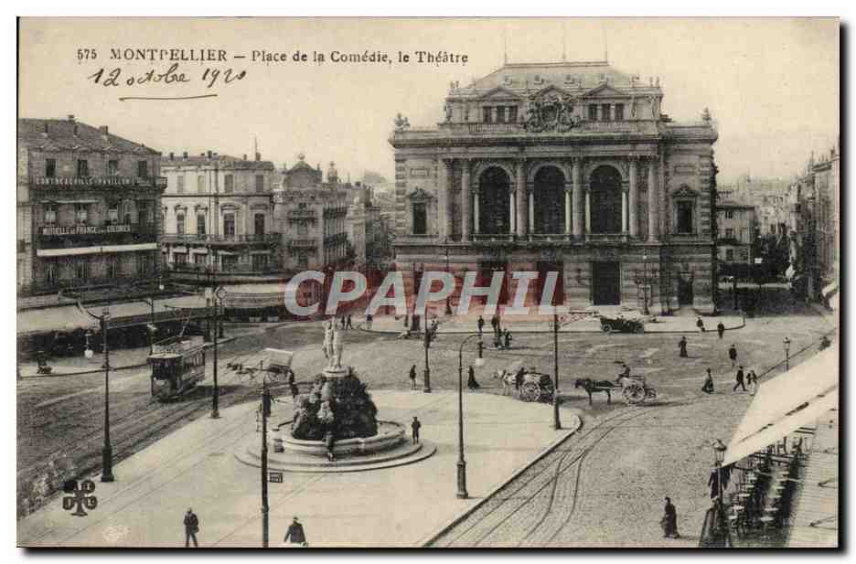 CPA Montpellier Place de la comedie Le Theatre Tramway