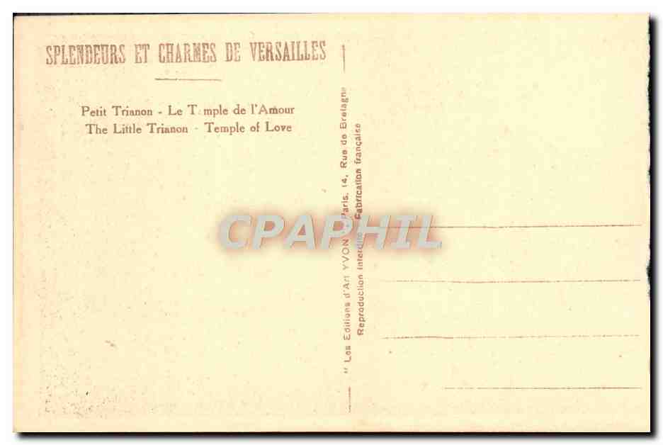 Petit Trianon - Le Temple de l'Amour — Les Splendeurs et Charnes de Versailles — Éditions d'Art VVON, Paris — Verso