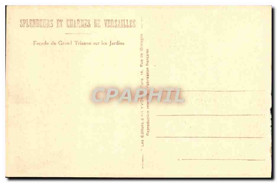 Grand Trianon — Façade sur les Jardins — Les Éditions Yvock, Paris — Verso