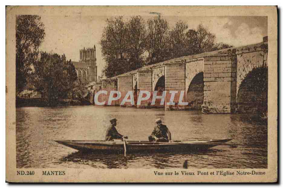 Mantes-la-Jolie — Vue sur le Vieux Pont et l'Église Notre-Dame — ND.240