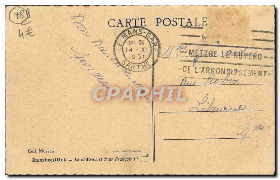 Rambouillet — El castillo y la Torre de Francisco I — Fot. Currier-Mécur — Reverso