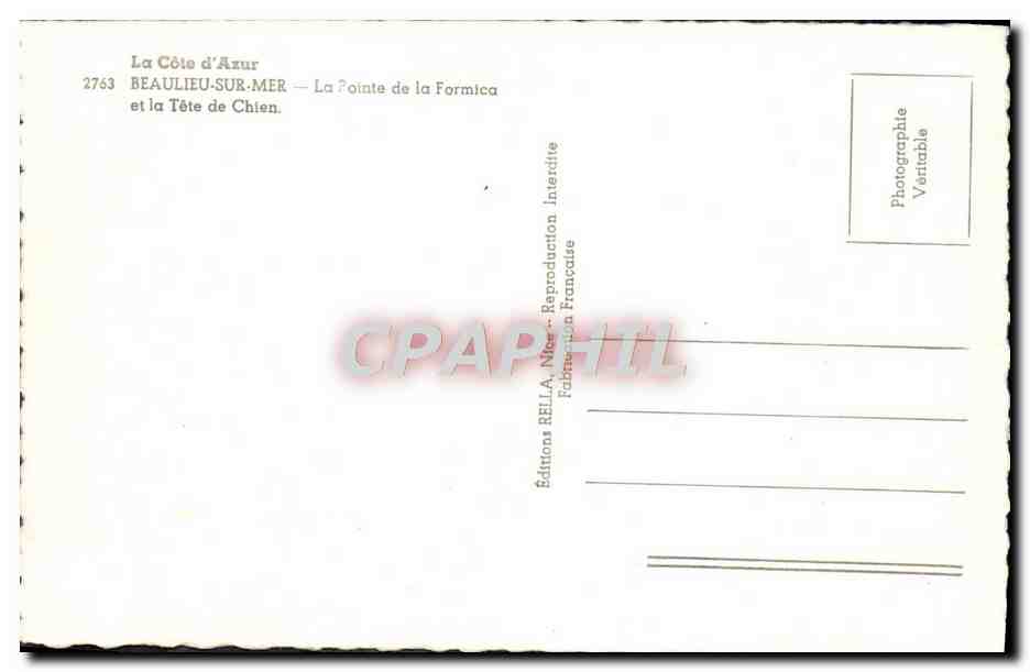 CPM Beaulieu sur Mer La pointe de la Formica et la tete de chien — Rückseite