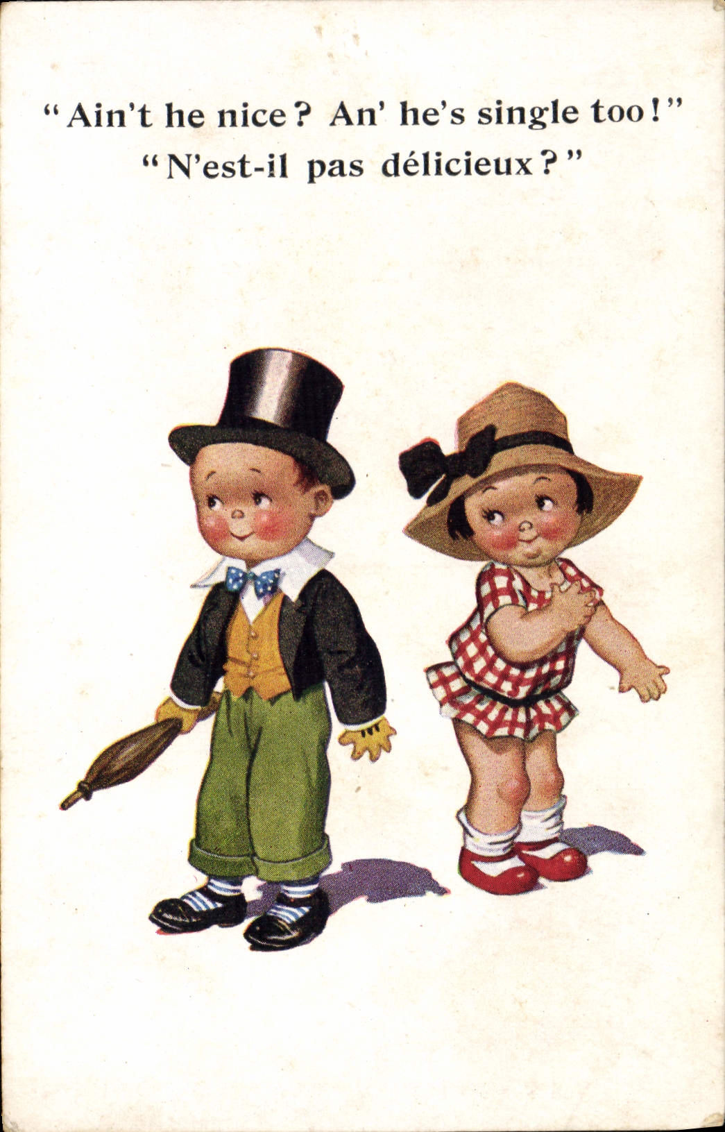 Zwei Kinder — karikaturistische Illustration — Inter-Art Co., Florence, S.W. n° 6901 - Vorderseite