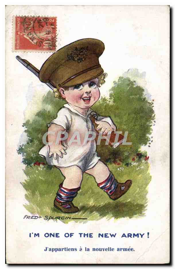 Enfant en uniforme militaire — 'I'M ONE OF THE NEW ARMY!' — Fred Spurgin