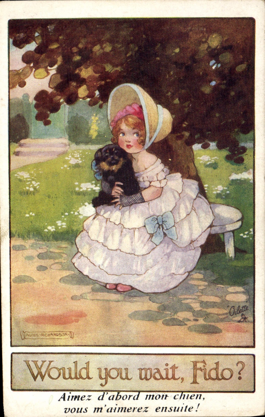 Fille avec son chien Fido — illustration de Vaughn Richardson — éditée par Tuck & Sons, série III