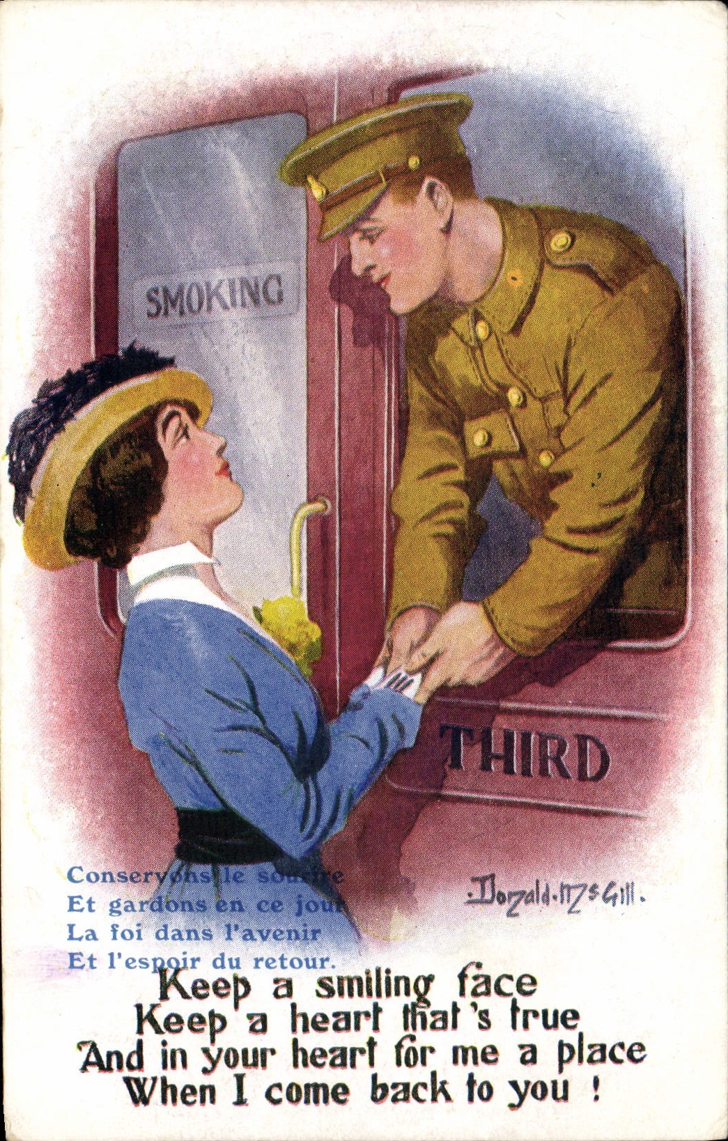 Soldat et femme à la gare — éditeur Donald & Gill, n° 1538