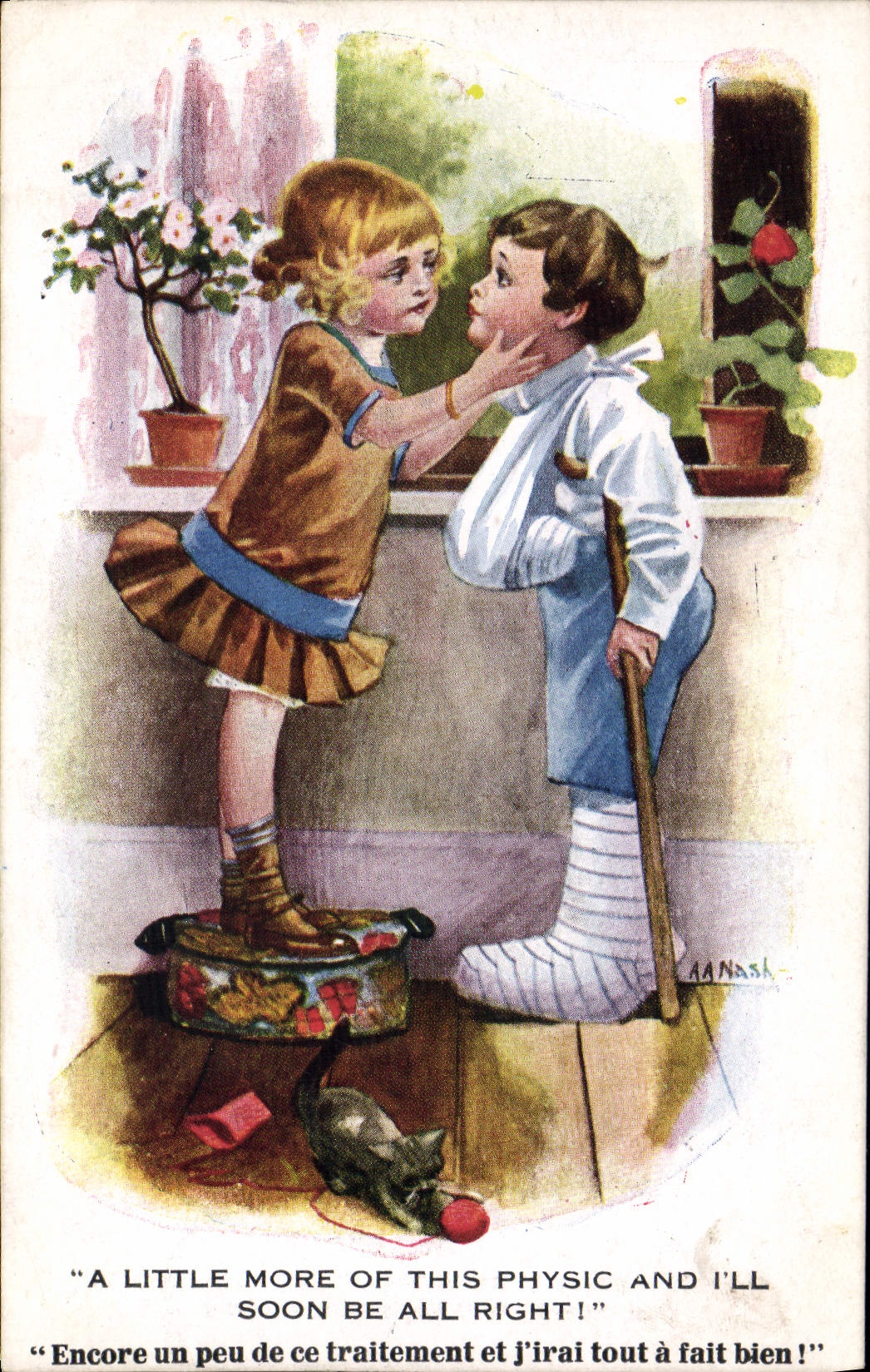 Enfant aidant un garçon blessé — AANASH — Inter-Art Co. No. 1192