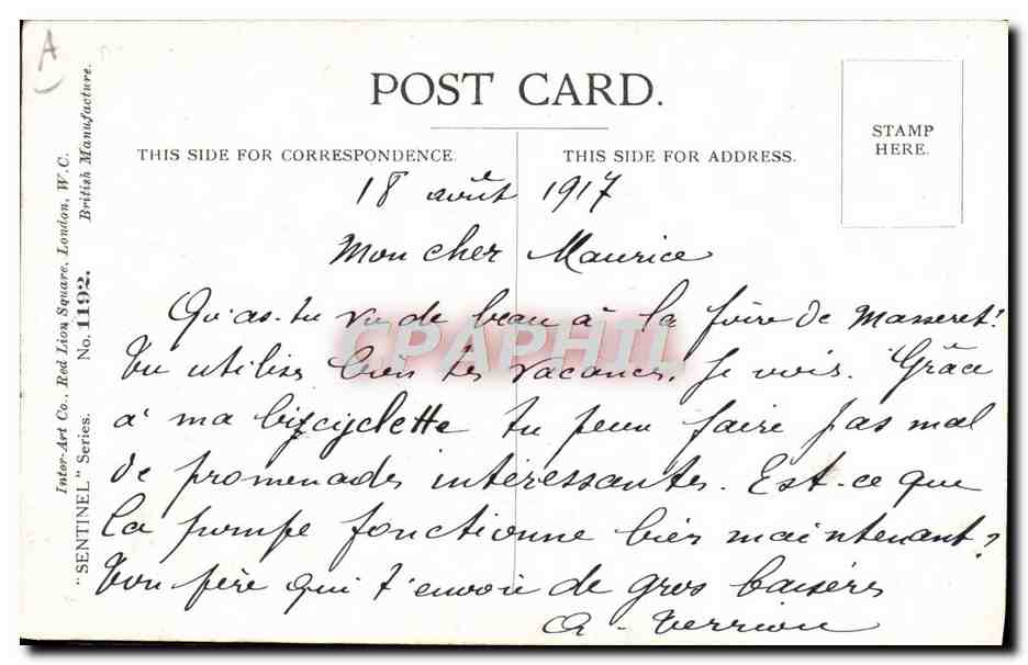 Enfant aidant un garçon blessé — AANASH — Inter-Art Co. No. 1192 — Rückseite