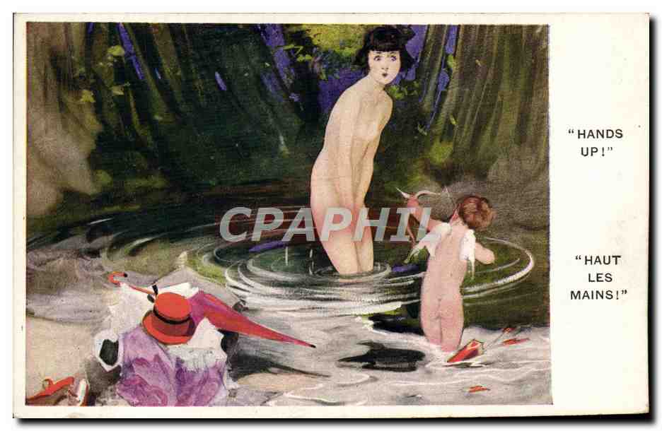 CPA Hands up Femme Enfant Ange 