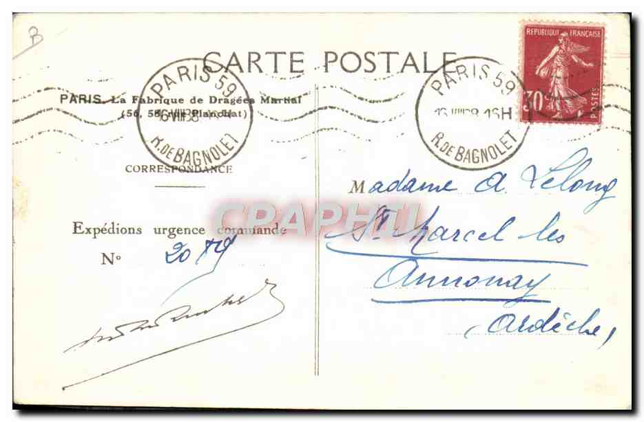 CPA Paris La fabrique de dragees Martial Rue Planchat  — Rückseite