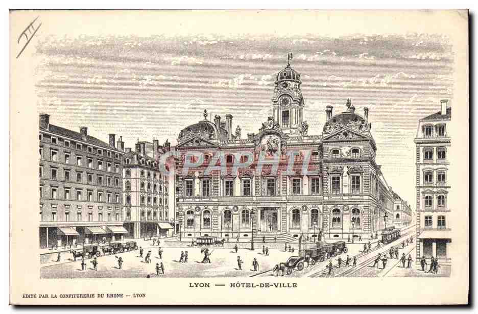 CPA Lyon Hotel de ville Publicite Confiturier du Rhone  — Rückseite